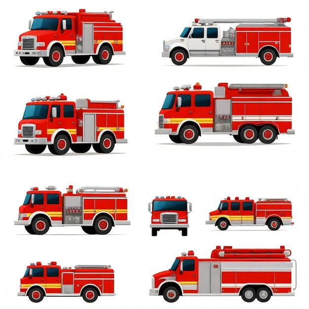 Vector firetruck vector set white background isolated a high