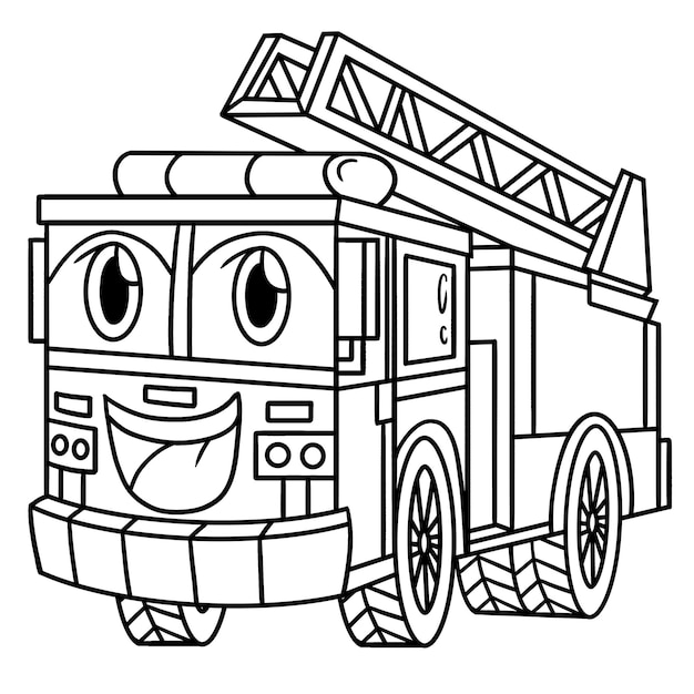 Firetruck with Face Vehicle Coloring Page for Kids