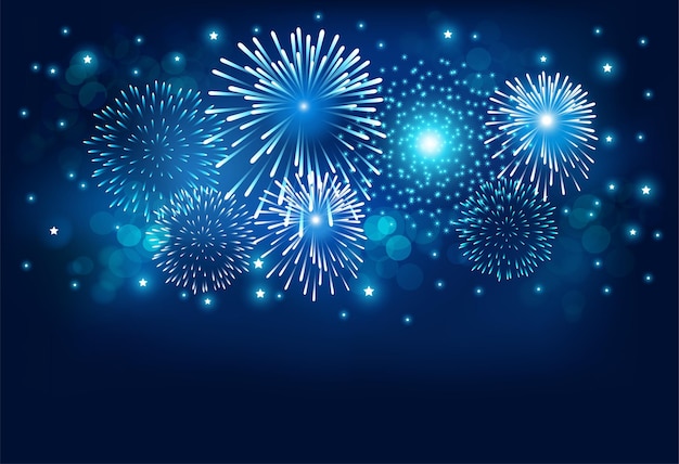 Vector firework on blue background for christmas and happy new year celebration