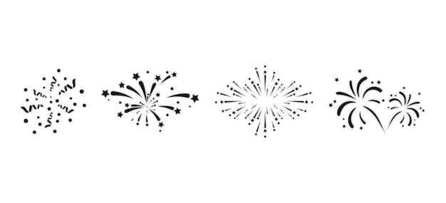 Firework icon set Vector illustration Firecracker petard and stars Fireworks symbol collection