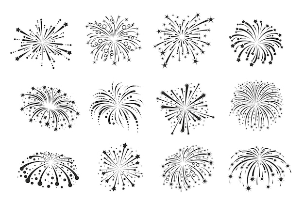 Firework silhouettes and carnival stars explosion