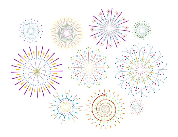 Firework sparkle ray set radiant abstract sunburst colorful different shine sunrays or fireworks