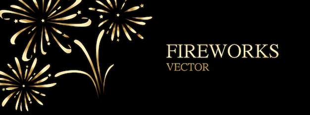 Fireworks are golden on a black background A banner with festive fireworks Vector illustration