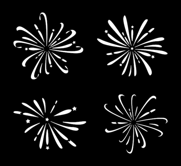 Fireworks are white on a black background A set of festive fireworks Vector illustration