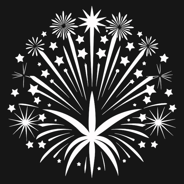 Vector fireworks displaying celebration with stars shining brightly in the night sky