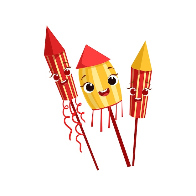 Fireworks Kids Birthday Party Happy Smiling Animated Object Cartoon Girly Character Festive Illustration