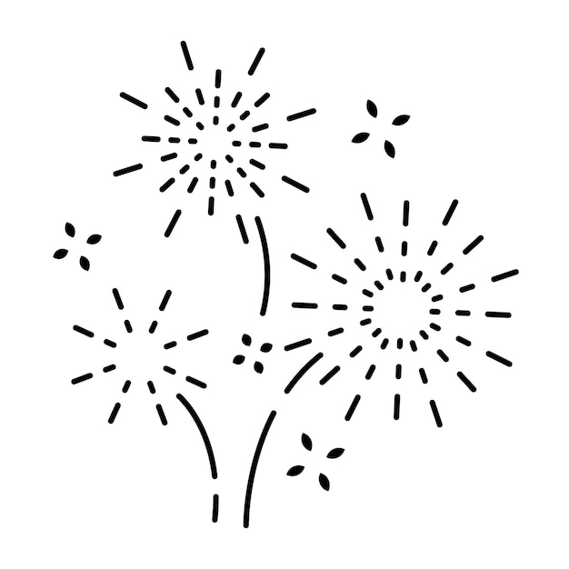 Fireworks line icon outline vector sign linear pictogram isolated on white logo illustration New year christmas and celebration carnival Happy new year