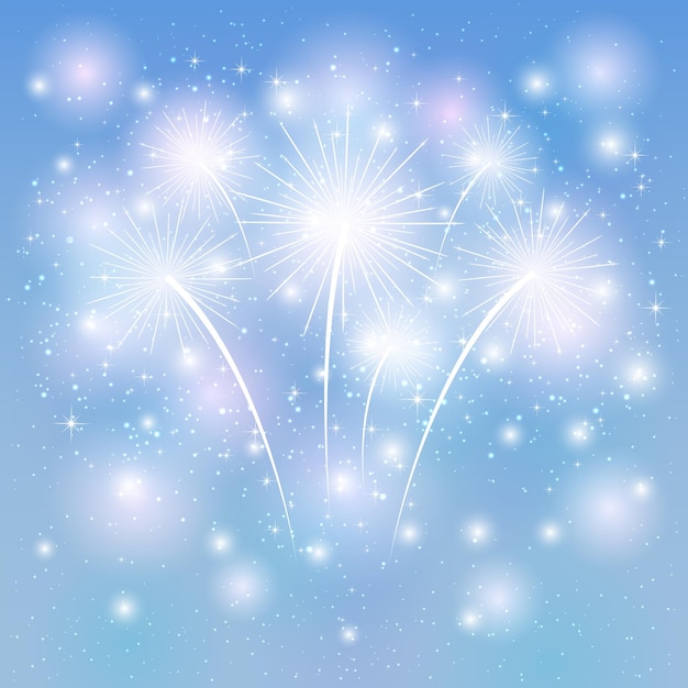 Fireworks shine on the blue background illustration