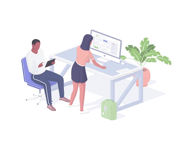 Firm employees work in office isometric concept