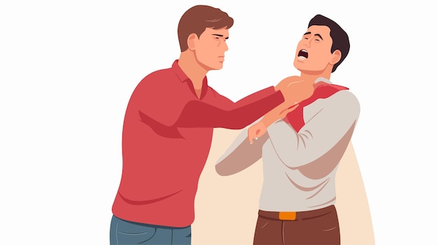 Vector first aid for choking man demonstrating heimlich maneuver on food