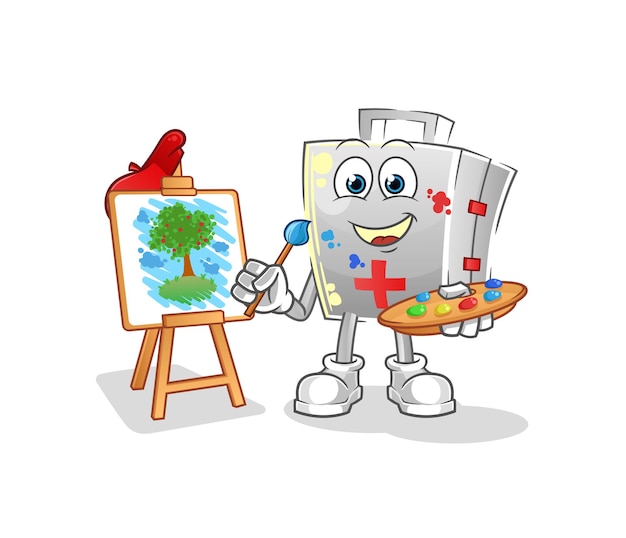 Vector first aid kit artist mascot. cartoon vector