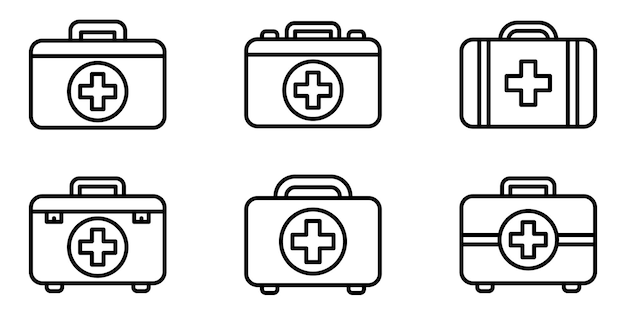 First aid kit icon Set of black first aid kit icons Vector symbols of first aid kit