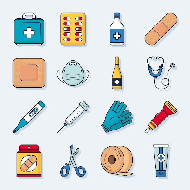 First aid kit icon set