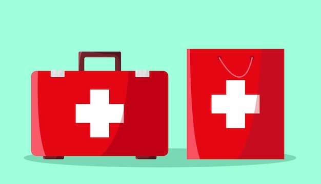 Vector first aid kit medical box and bag healthcare vector illustration in flat style