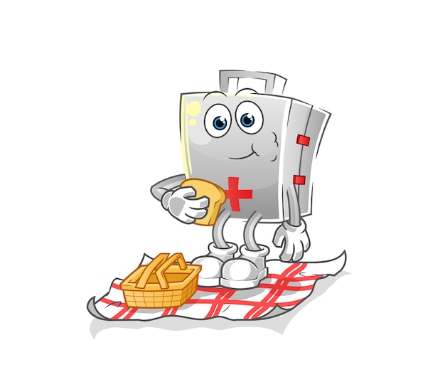 first aid kit on a picnic cartoon. cartoon mascot vector