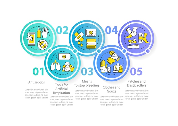 First aid kit preparation circle infographic template