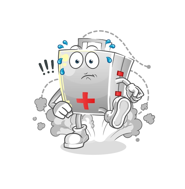 first aid kit running illustration. character vector