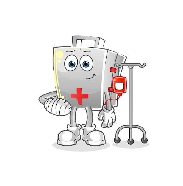 First aid kit sick in IV illustration. character vector