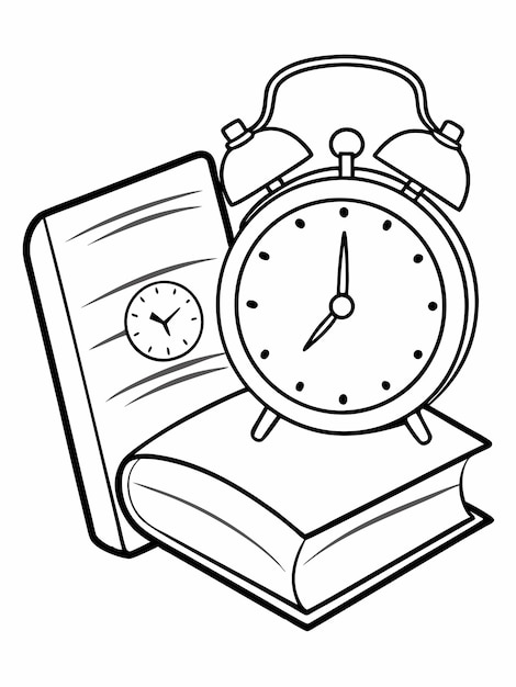 Vector first day of school book and alarm clock colouring book pages for children and adults with vector