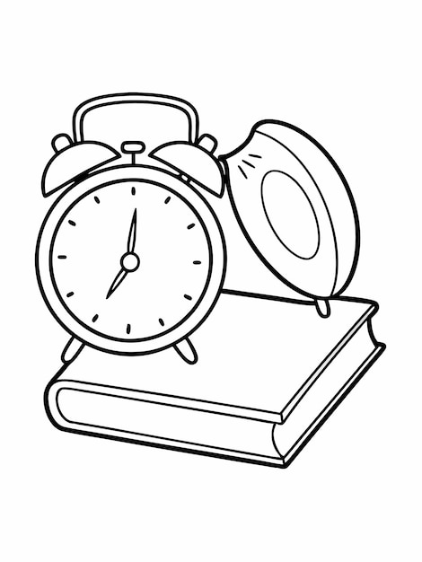 Vector first day of school book and alarm clock colouring book pages for children and adults with vector