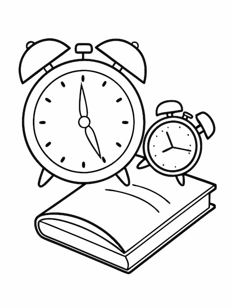 Vector first day of school book and alarm clock colouring book pages for children and adults with vector