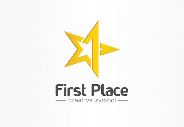 First place, contest winner, number one creative symbol concept. Award, prize, victory abstract business logo idea. Gold star trophy icon.