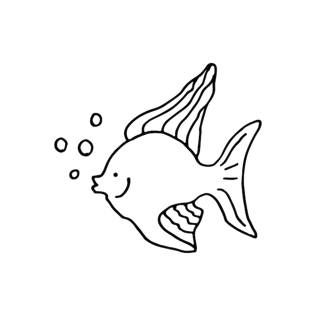 Fish aquatic vertebrate animal Sea underwater world Doodle Vector illustration Hand drawn Outline