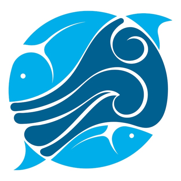 Fish and blue waves of water symbol