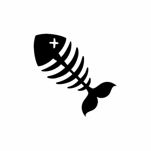 Fish Bone Icon Logo Design Black and White Stencil Flat Vector Illustration on White Background