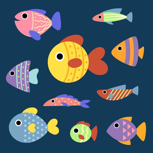 Fish Bright stylized cartoon aquarium fish Aquariums Neon luminescent fish Fish vector