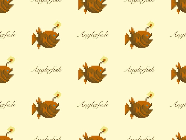 Fish cartoon character seamless pattern on yellow background Pixel style