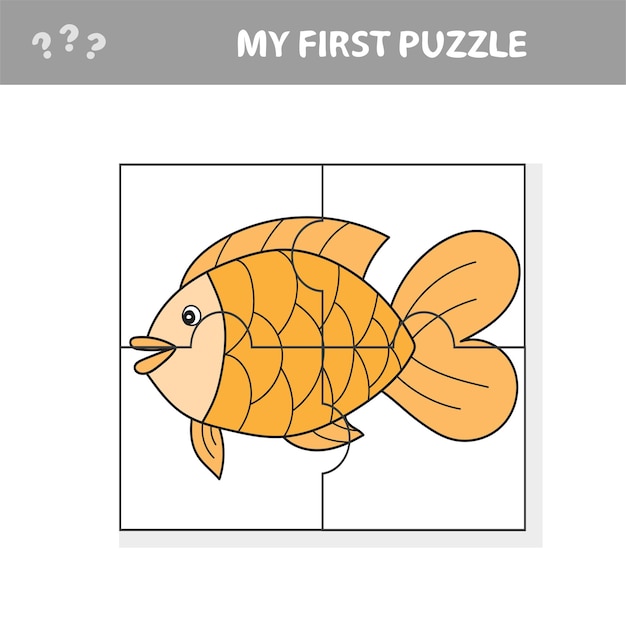 Fish in cartoon style, education game for the development of preschool children, cut parts of the image - my first puzzle