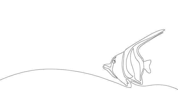 Fish in continuous line drawing style Minimalist black linear sketch on a white