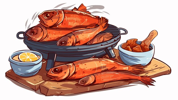 Vector fish cookout cartoon vector illustration isolated