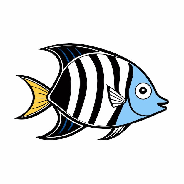 a fish drawing with a black and white striped fish on it