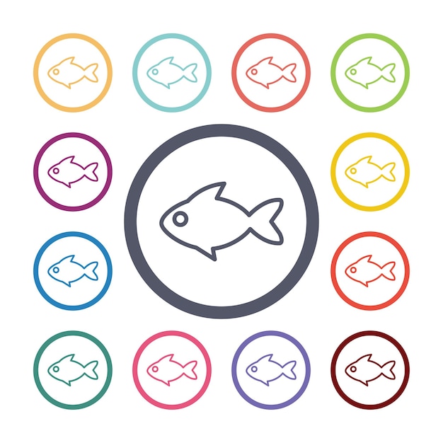 Fish flat icons set