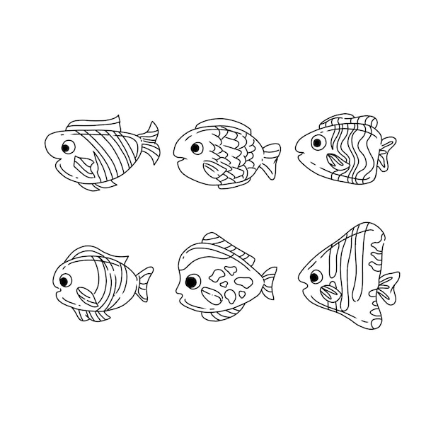 fish handrawn doodle illustrations vector set