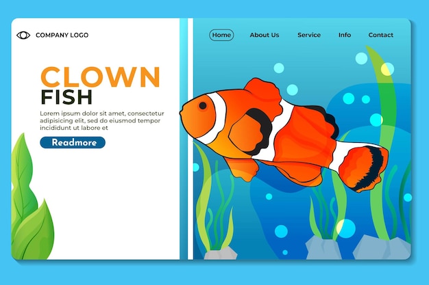 fish illustration website Landing Page Template for websites or apps