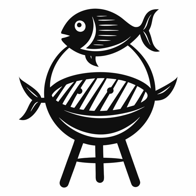 Vector a fish is on top of a grill