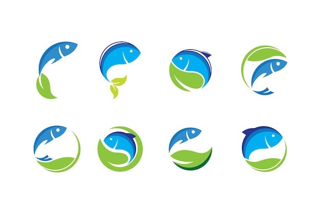 fish leaf logo fish and leaf combination logo with 3d blue and green color style