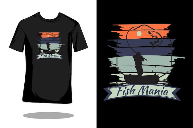 Fish mania silhouette retro t shirt design