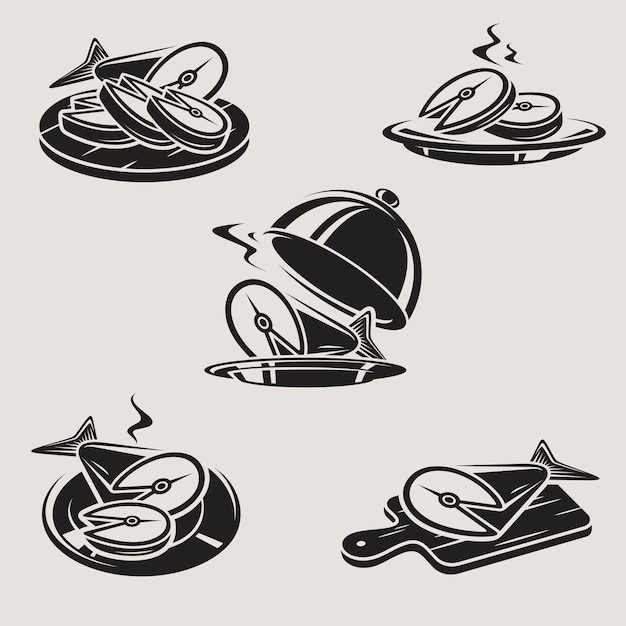 Fish meat food set Collection icon fish meat Vector