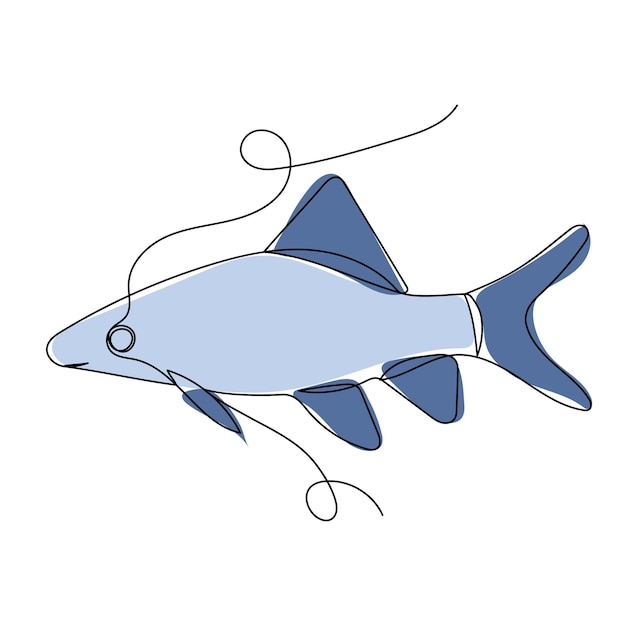 Fish one line drawing outline isolated vector