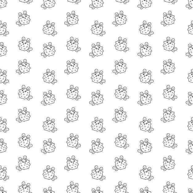 Fish pattern5 Cute seamless pattern with puffer fish Cartoon white and black vector illustration