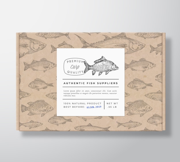 Fish Realistic Cardboard Box Packaging Mockup