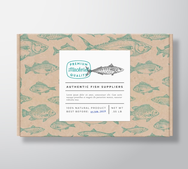 Fish Realistic Cardboard Box Packaging Mockup