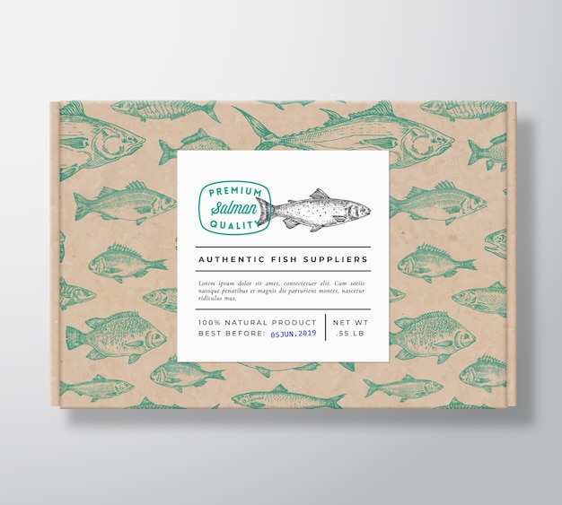 Fish Realistic Cardboard Box Packaging Mockup