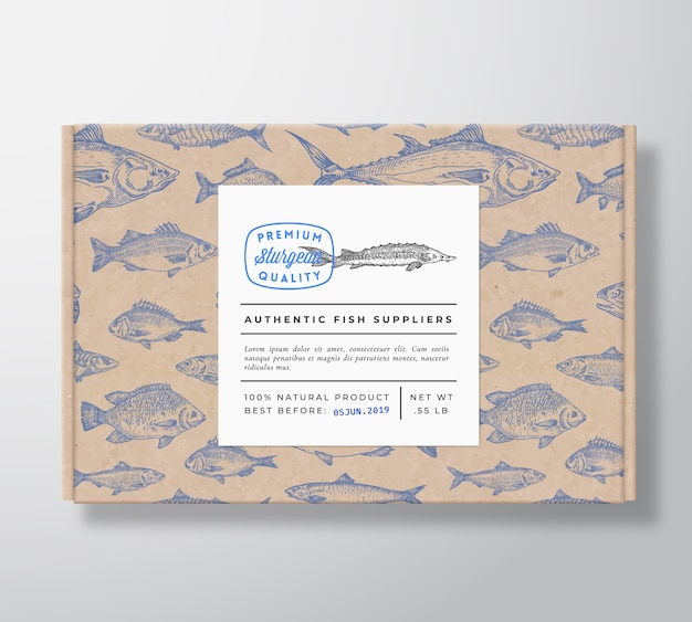 Fish Realistic Cardboard Box Packaging Mockup