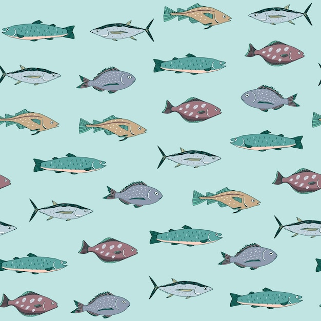 Fish sea life vector seamless pattern