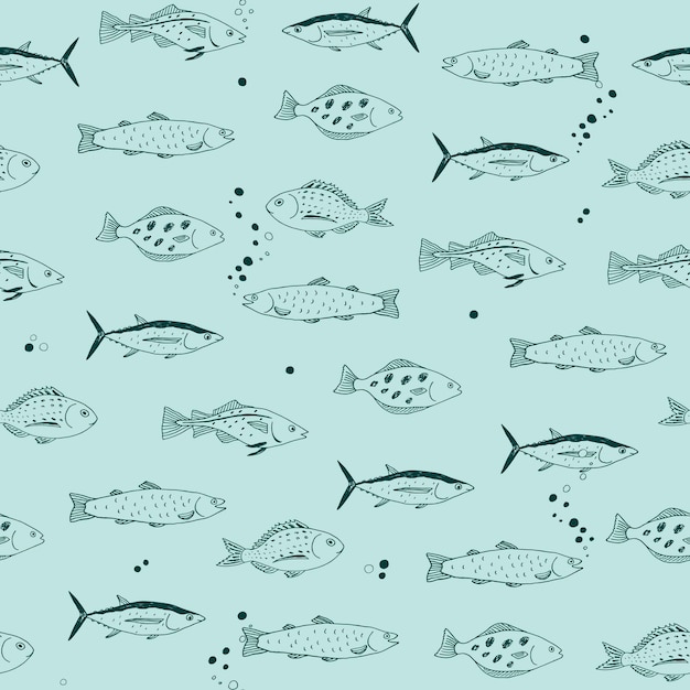 Fish sea life vector seamless pattern